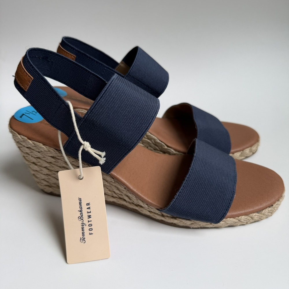 NWT Tommy Bahama Sandals Women's Sz 7.5 Sakura Wedge Espadrille Navy Stretch